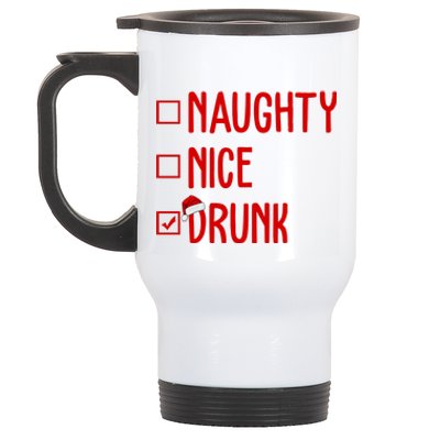 Naughty Nice Drunk Funny Christmas Checklist Stainless Steel Travel Mug