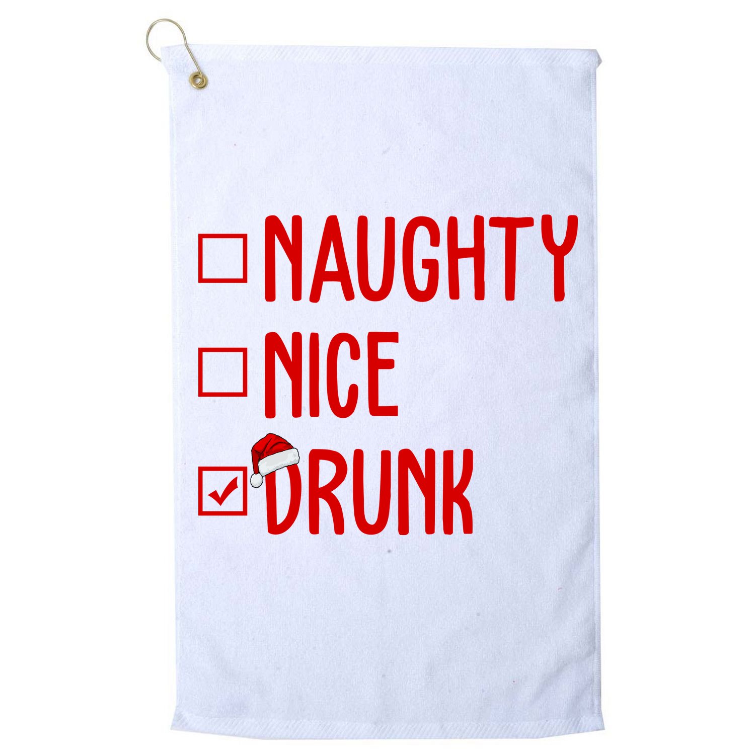 Naughty Nice Drunk Funny Christmas Checklist Golf Towel