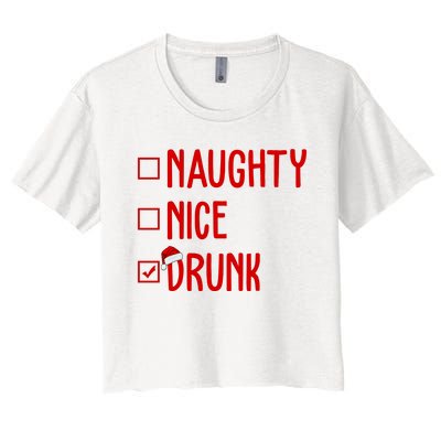 Naughty Nice Drunk Funny Christmas Checklist Women's Crop Top Tee