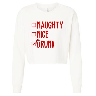 Naughty Nice Drunk Funny Christmas Checklist Cropped Pullover Crew