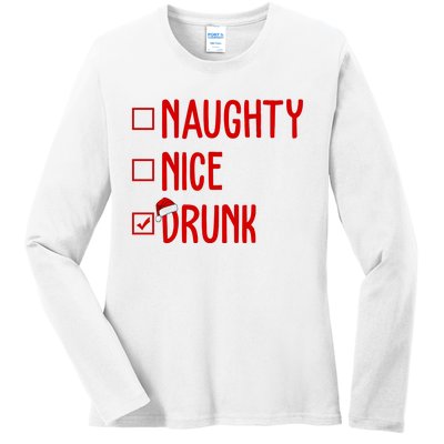 Naughty Nice Drunk Funny Christmas Checklist Ladies Long Sleeve Shirt