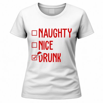 Naughty Nice Drunk Funny Christmas Checklist Women's T-Shirt