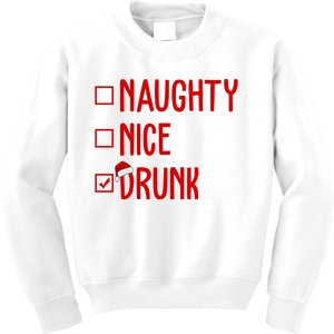 Naughty Nice Drunk Funny Christmas Checklist Kids Sweatshirt