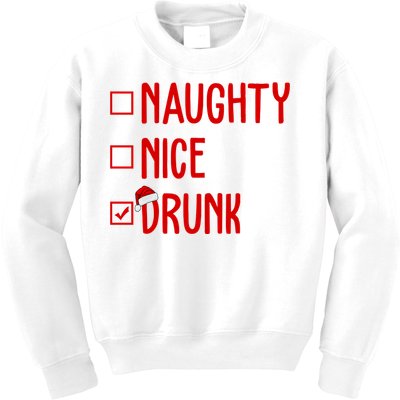 Naughty Nice Drunk Funny Christmas Checklist Kids Sweatshirt