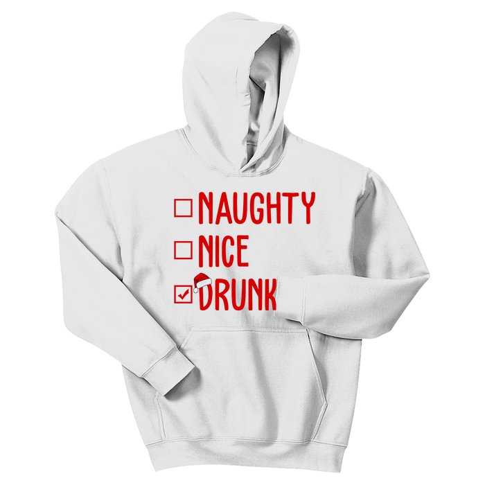 Naughty Nice Drunk Funny Christmas Checklist Kids Hoodie