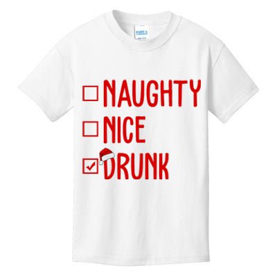 Naughty Nice Drunk Funny Christmas Checklist Kids T-Shirt