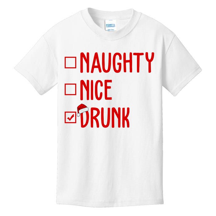 Naughty Nice Drunk Funny Christmas Checklist Kids T-Shirt