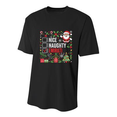 Nice Naughty Emirati Christmas Santa United Arab Emirates Youth Performance Sprint T-Shirt