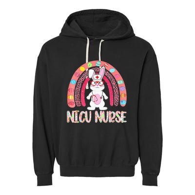 NICU Nurse Easter Nurse Floral Rainbow Bunny Garment-Dyed Fleece Hoodie