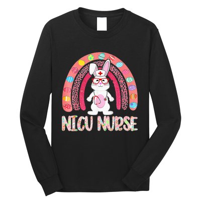 NICU Nurse Easter Nurse Floral Rainbow Bunny Long Sleeve Shirt