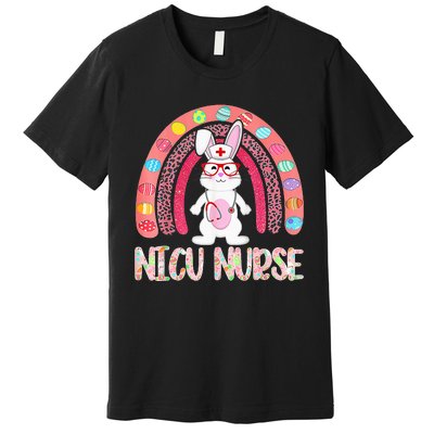 NICU Nurse Easter Nurse Floral Rainbow Bunny Premium T-Shirt