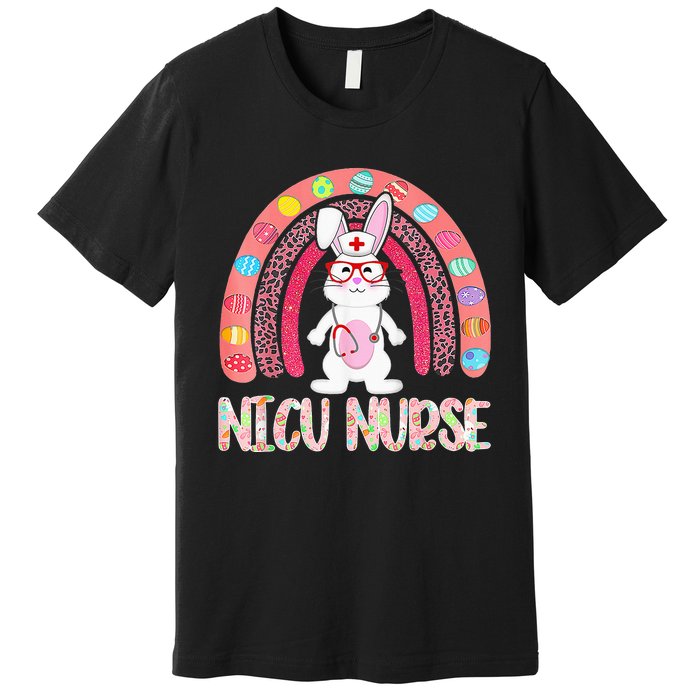 NICU Nurse Easter Nurse Floral Rainbow Bunny Premium T-Shirt