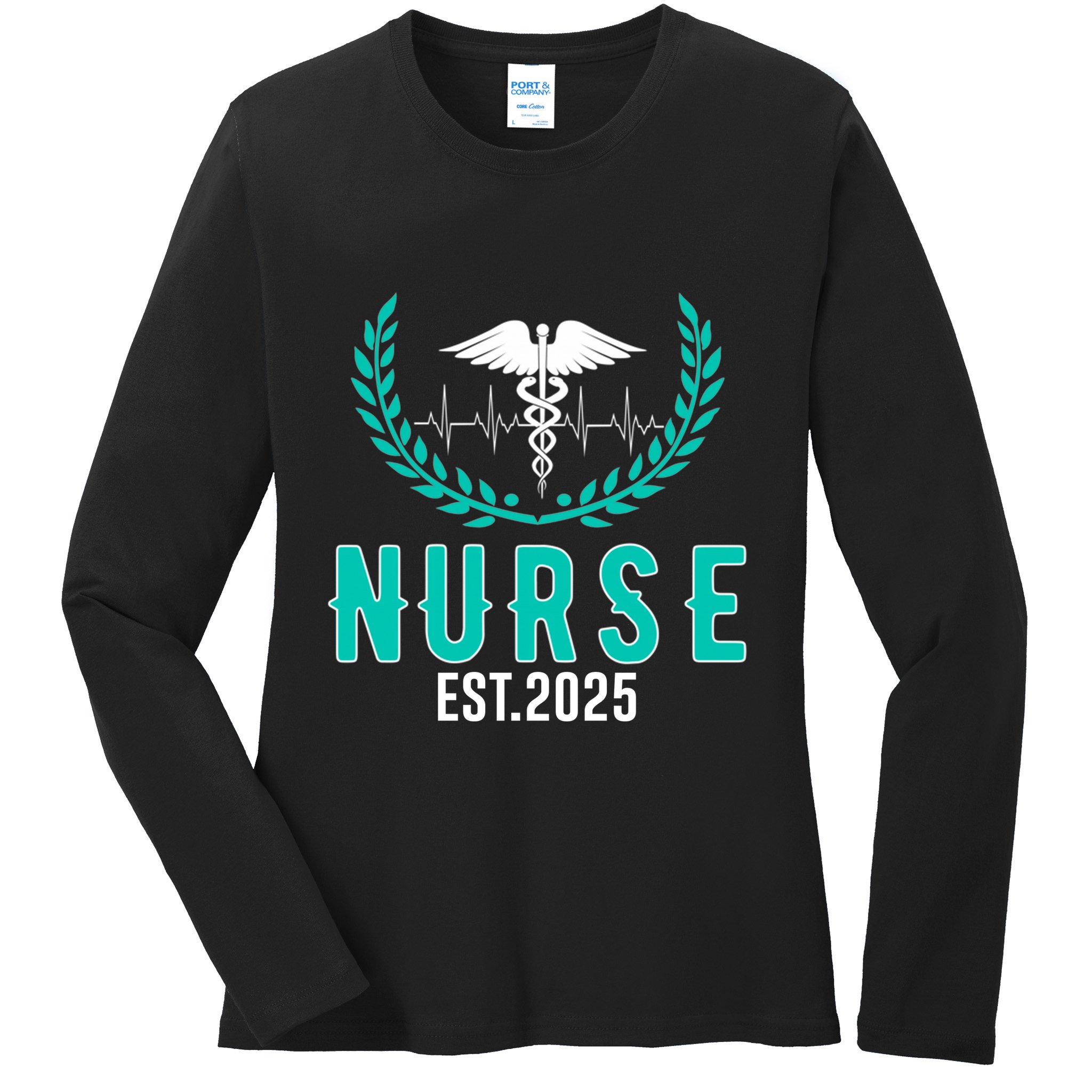 New Nurse Est 2025 Rn Nursing School Graduation Graduate Bsn Ladies Long Sleeve Shirt