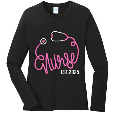 New Nurse Est 2025 Rn Nursing School Graduation Graduate Bsn Ladies Long Sleeve Shirt