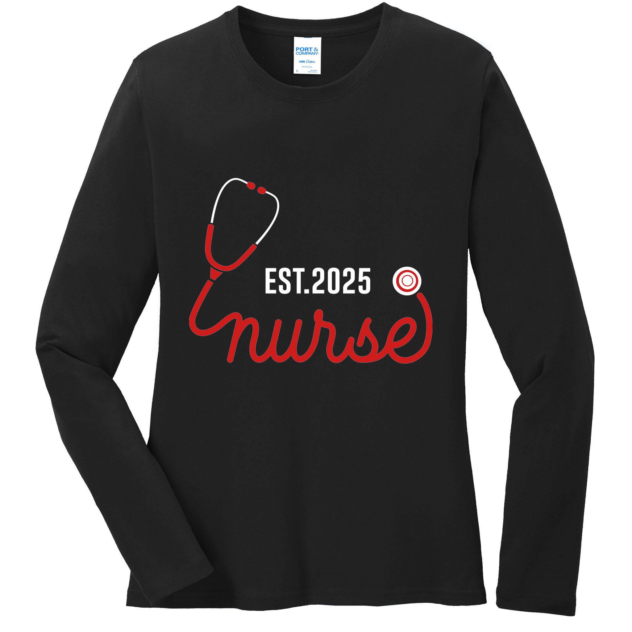 New Nurse Est 2025 Rn Nursing School Graduation Graduate Bsn Ladies Long Sleeve Shirt
