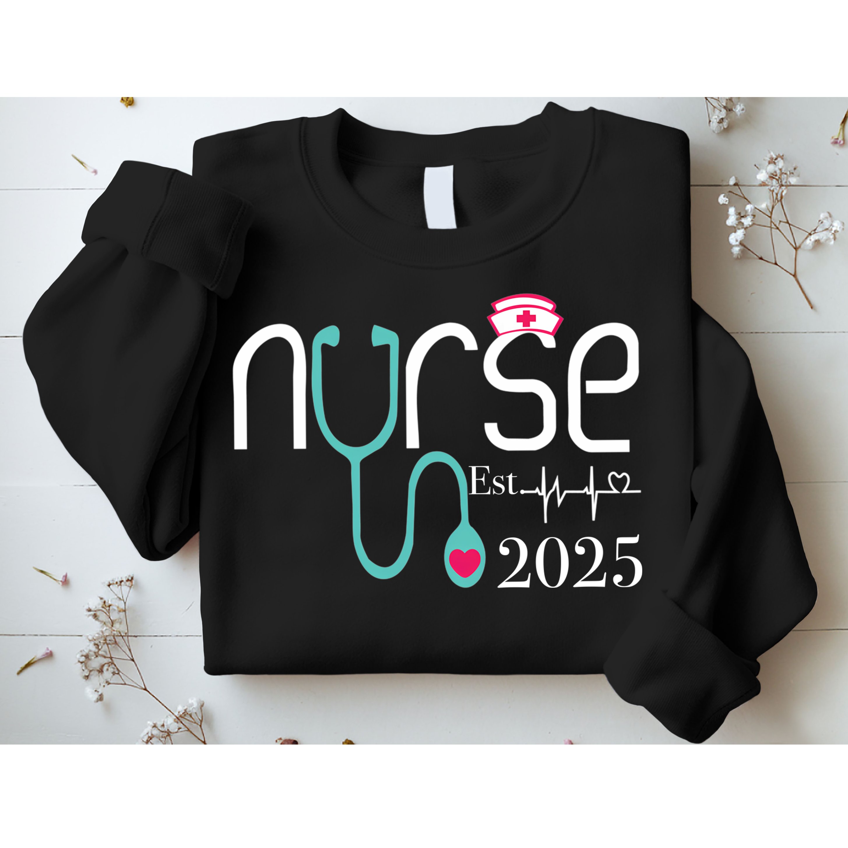New Nurse Est 2025 RN Nursing School Graduation Graduate BSN Sweatshirt