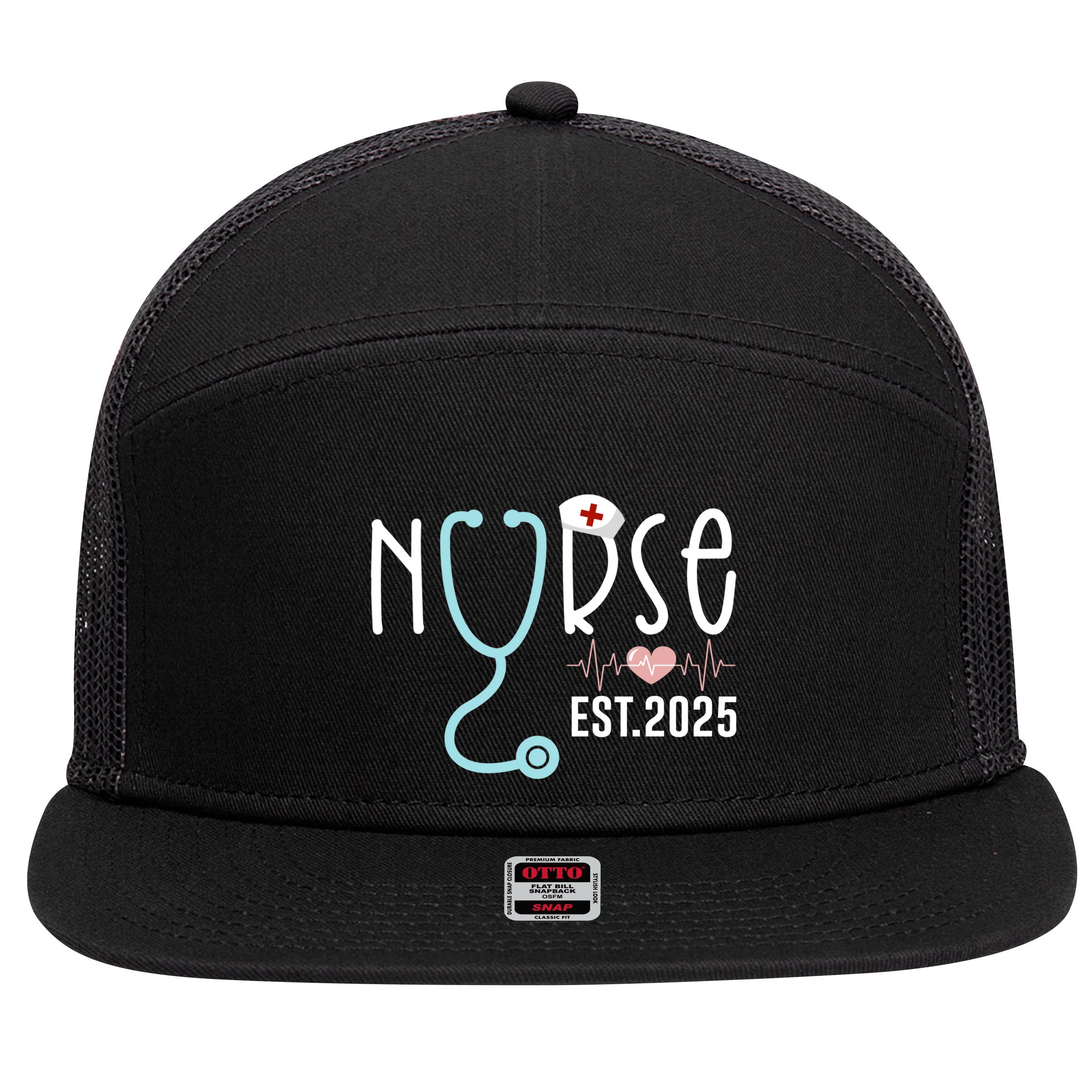 New Nurse Est 2025 Rn Nursing School Graduation Graduate Bsn 7 Panel Mesh Trucker Snapback Hat