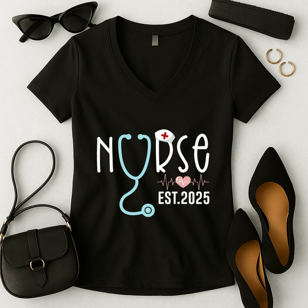 New Nurse Est 2025 Rn Nursing School Graduation Graduate Bsn Women's V-Neck T-Shirt