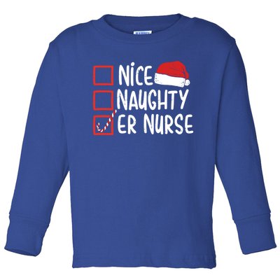 Naughty Nice Er Nurse Christmas Pajamas Funny Santa Hat Gift Toddler Long Sleeve Shirt