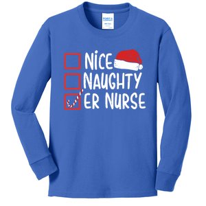 Naughty Nice Er Nurse Christmas Pajamas Funny Santa Hat Gift Kids Long Sleeve Shirt