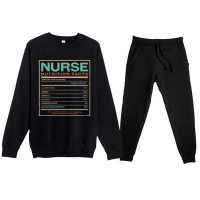 Nurse Nutrition Facts Funny Nursing Humor Rn Profession Cool Gift Premium Crewneck Sweatsuit Set