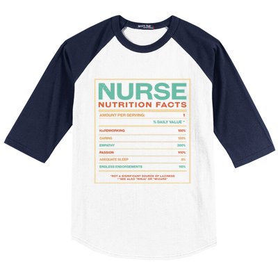 Nurse Nutrition Facts Funny Nursing Humor Rn Profession Cool Gift Baseball Sleeve Shirt