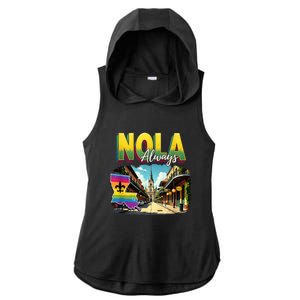 Nola Never Forget New Orleans Always Support Nola Always Ladies PosiCharge Tri-Blend Wicking Draft Hoodie Tank