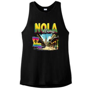 Nola Never Forget New Orleans Always Support Nola Always Ladies PosiCharge Tri-Blend Wicking Tank