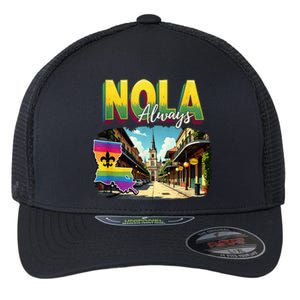 Nola Never Forget New Orleans Always Support Nola Always Flexfit Unipanel Trucker Cap