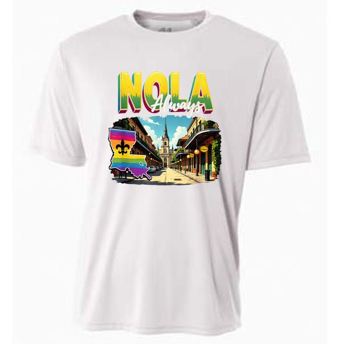 Nola Never Forget New Orleans Always Support Nola Always Cooling Performance Crew T-Shirt