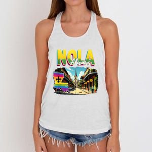 Nola Never Forget New Orleans Always Support Nola Always Women's Knotted Racerback Tank