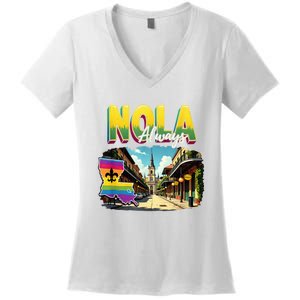 Nola Never Forget New Orleans Always Support Nola Always Women's V-Neck T-Shirt