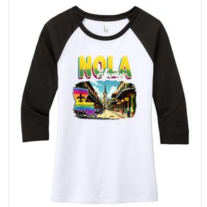 Nola Never Forget New Orleans Always Support Nola Always Women's Tri-Blend 3/4-Sleeve Raglan Shirt