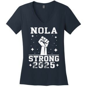 Nola Never Forget New Orleans Strong 2025 Support Louisiana Women's V-Neck T-Shirt