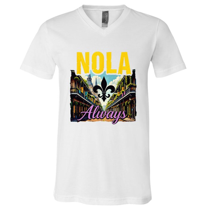 Nola Never Forget New Orleans Nola Always Always Support V-Neck T-Shirt