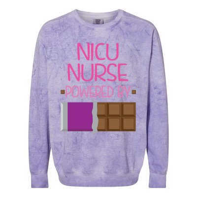 Nicu Nurse Funny Powered By Chocolate Gift Funny Gift Colorblast Crewneck Sweatshirt