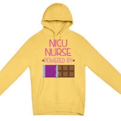 Nicu Nurse Funny Powered By Chocolate Gift Funny Gift Premium Pullover Hoodie