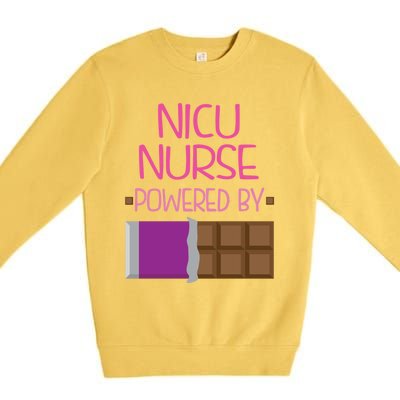 Nicu Nurse Funny Powered By Chocolate Gift Funny Gift Premium Crewneck Sweatshirt