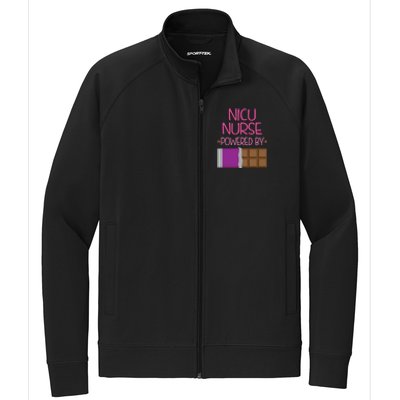 Nicu Nurse Funny Powered By Chocolate Gift Funny Gift Stretch Full-Zip Cadet Jacket