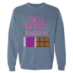 Nicu Nurse Funny Powered By Chocolate Gift Funny Gift Garment-Dyed Sweatshirt