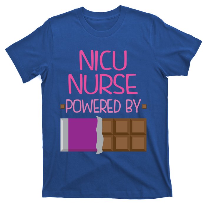 Nicu Nurse Funny Powered By Chocolate Gift Funny Gift T-Shirt