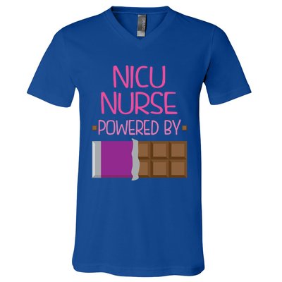 Nicu Nurse Funny Powered By Chocolate Gift Funny Gift V-Neck T-Shirt