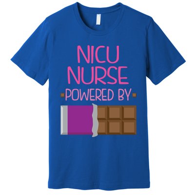 Nicu Nurse Funny Powered By Chocolate Gift Funny Gift Premium T-Shirt