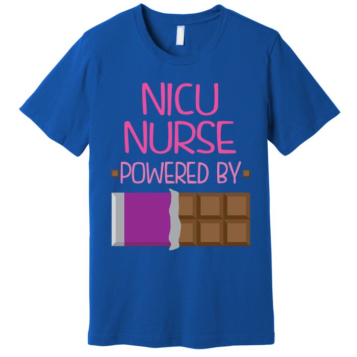 Nicu Nurse Funny Powered By Chocolate Gift Funny Gift Premium T-Shirt