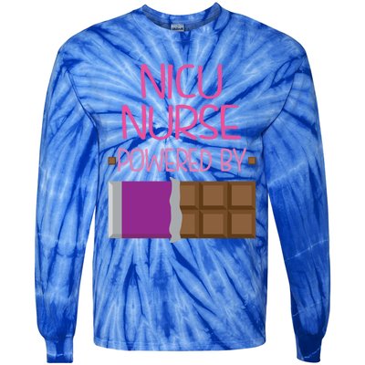 Nicu Nurse Funny Powered By Chocolate Gift Funny Gift Tie-Dye Long Sleeve Shirt