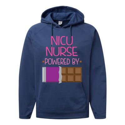 Nicu Nurse Funny Powered By Chocolate Gift Funny Gift Performance Fleece Hoodie