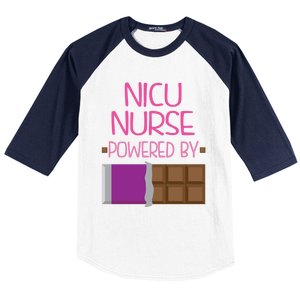 Nicu Nurse Funny Powered By Chocolate Gift Funny Gift Baseball Sleeve Shirt