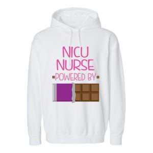 Nicu Nurse Funny Powered By Chocolate Gift Funny Gift Garment-Dyed Fleece Hoodie