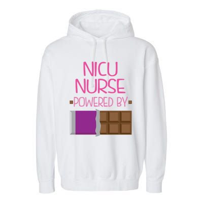 Nicu Nurse Funny Powered By Chocolate Gift Funny Gift Garment-Dyed Fleece Hoodie