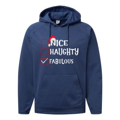 Nice Naughty Fabulous Christmas List Santa Claus Xmas Performance Fleece Hoodie